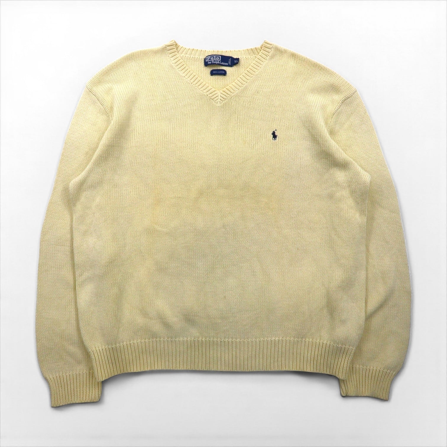 Polo Ralph Lauren 90年代 Vネック ローゲージ コットンニット セーター XL スモールポニー刺繡