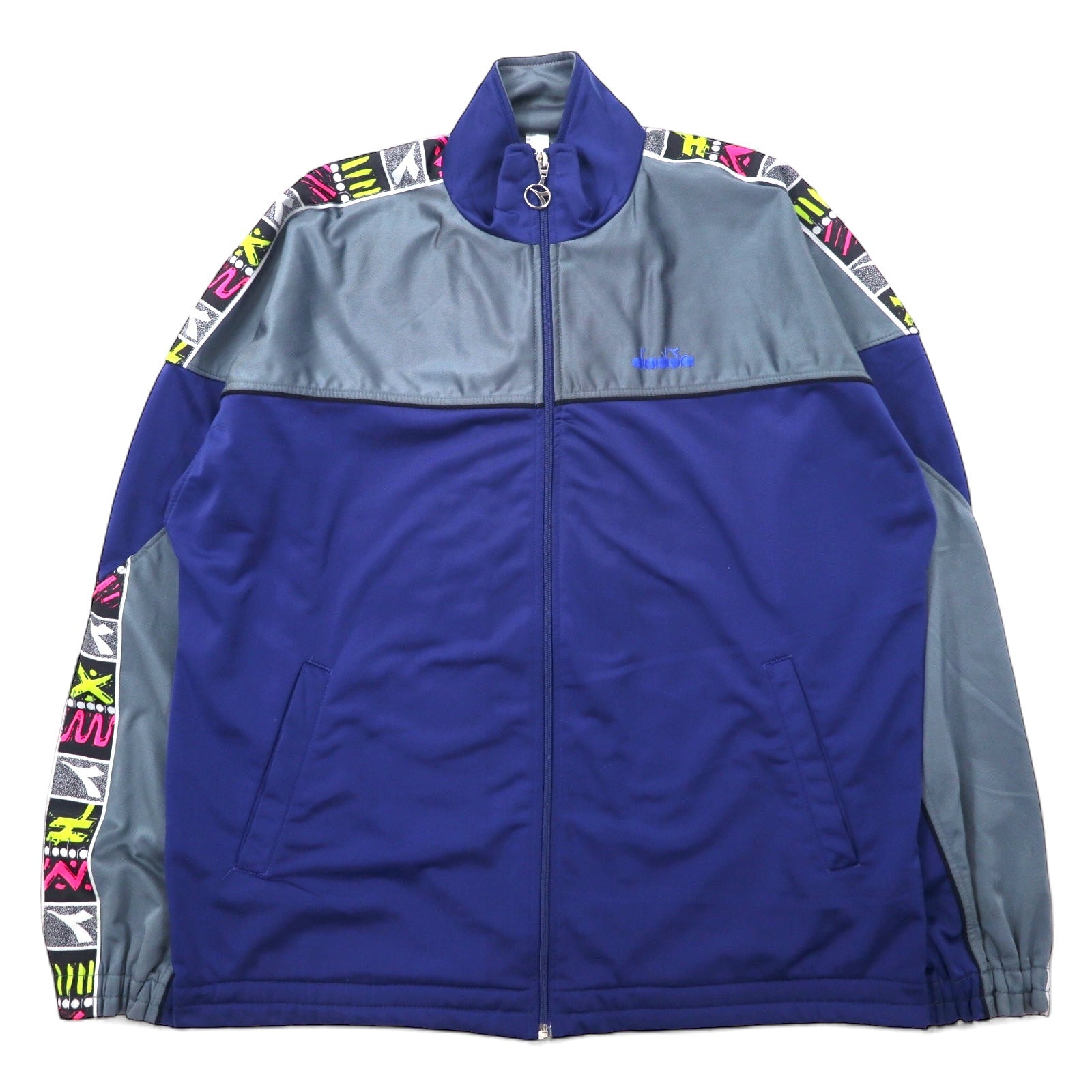 Giacca sportiva Diadora anni '90, taglia L, blu navy, poliestere, con logo a nastro