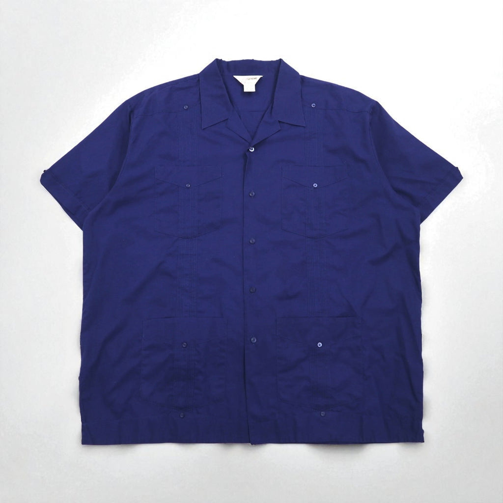 Camicia cubana con colletto aperto SUPREME anni '80, vestibilità ampia, 2XL, blu navy, poliestere cotone