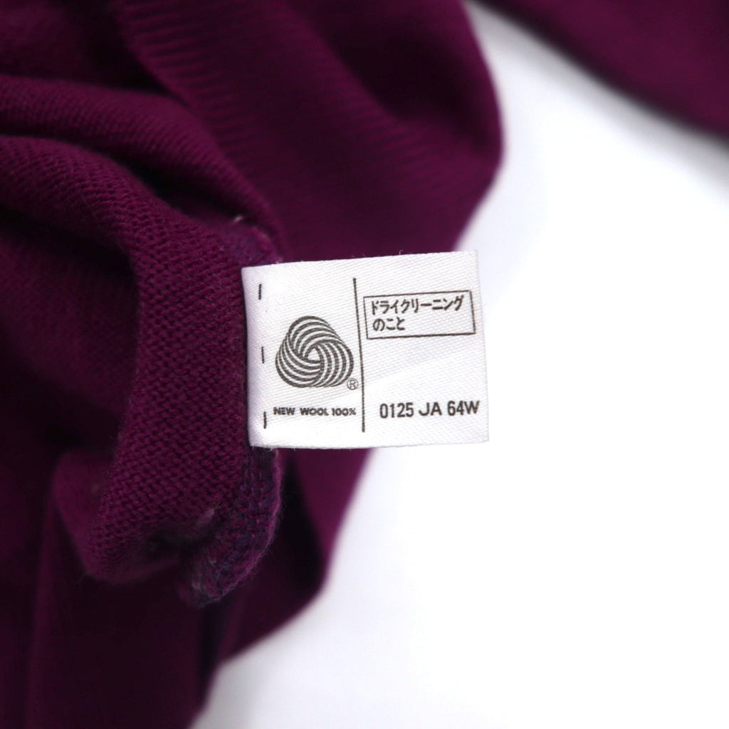 KENZO GOLF 90年代 モックネック ハイゲージニット セーター S パープル ウール ワンポイントロゴ刺繍 日本製