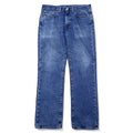 Levi's PREMIUM Jeans "Big E" Taglia W88 Blu Cotone Chiusura a zip Patch in pelle Bottone retro 8520