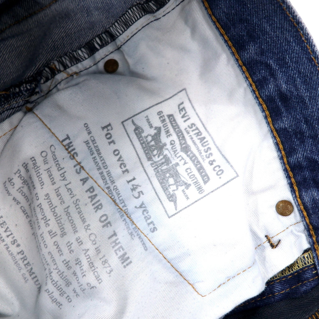 Levi's PREMIUM Jeans "Big E" Taglia W88 Blu Cotone Chiusura a zip Patch in pelle Bottone retro 8520
