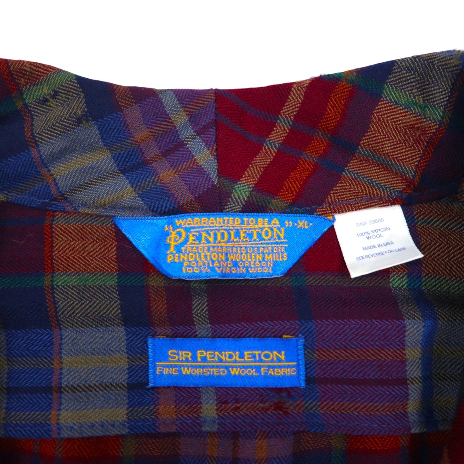 PENDLETON USA製 ガウン ノーカラーコート XL レッド ウール チェック