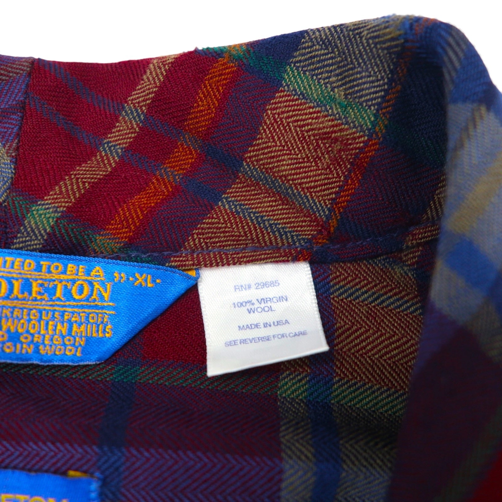 PENDLETON USA製 ガウン ノーカラーコート XL レッド ウール チェック