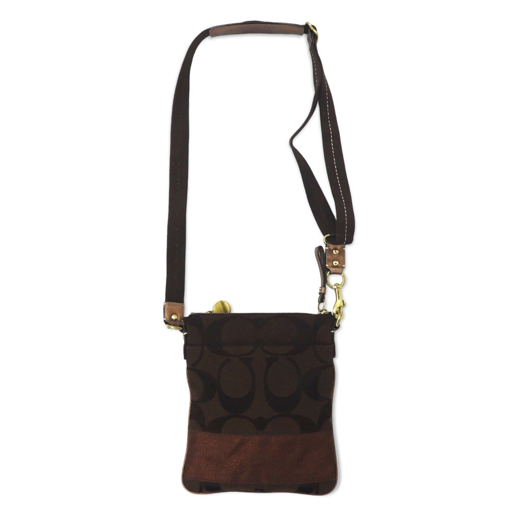 Borsa a tracolla COACH Signature Stripe Swingpack marrone in tela e pelle 40758