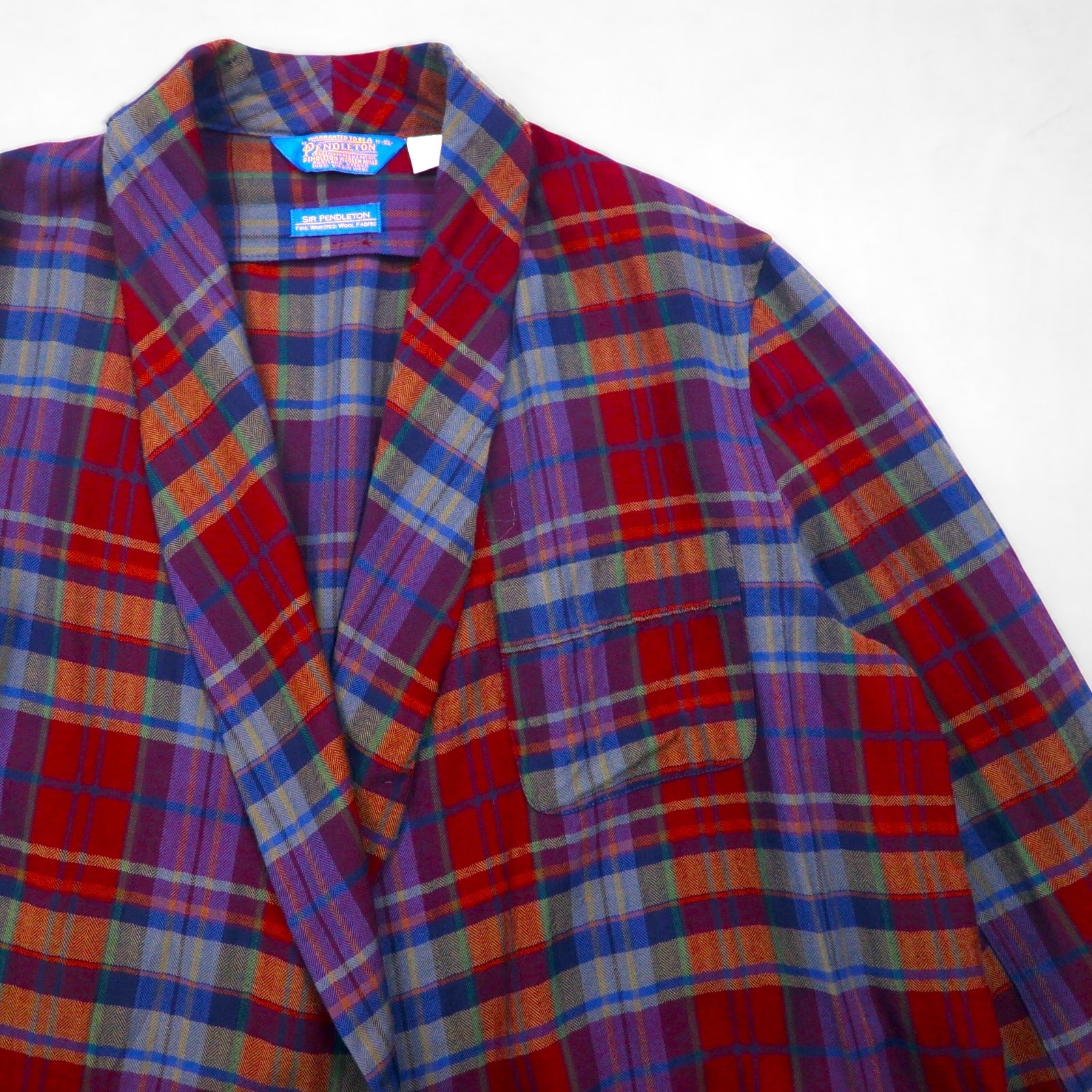 PENDLETON USA製 ガウン ノーカラーコート XL レッド ウール チェック