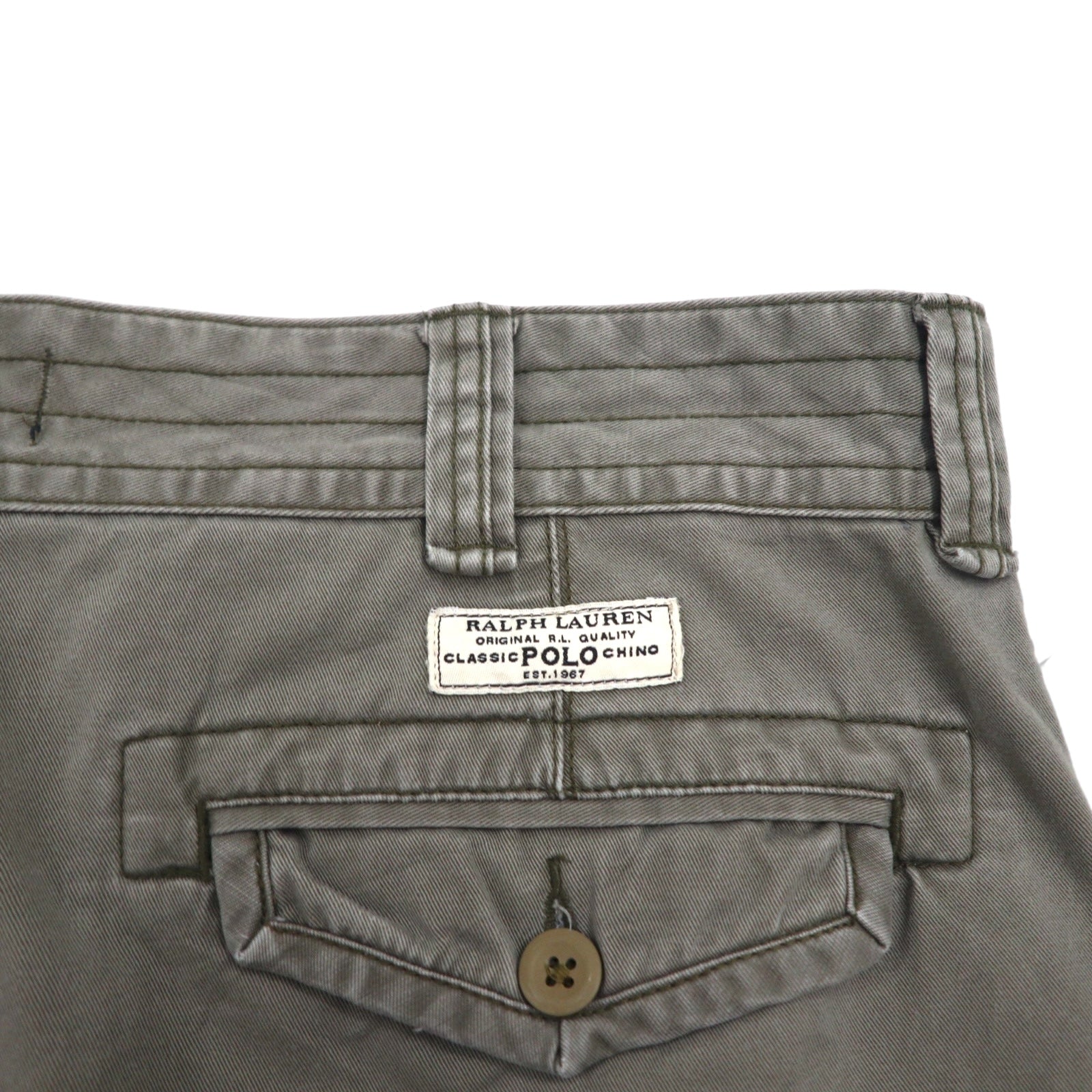 Polo by Ralph Lauren anni '90, pantaloncini cargo larghi Polo Chino, taglia XL, color cachi, in cotone, sotto il ginocchio.