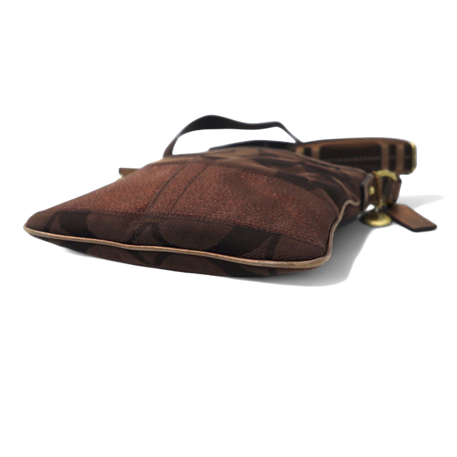 Borsa a tracolla COACH Signature Stripe Swingpack marrone in tela e pelle 40758