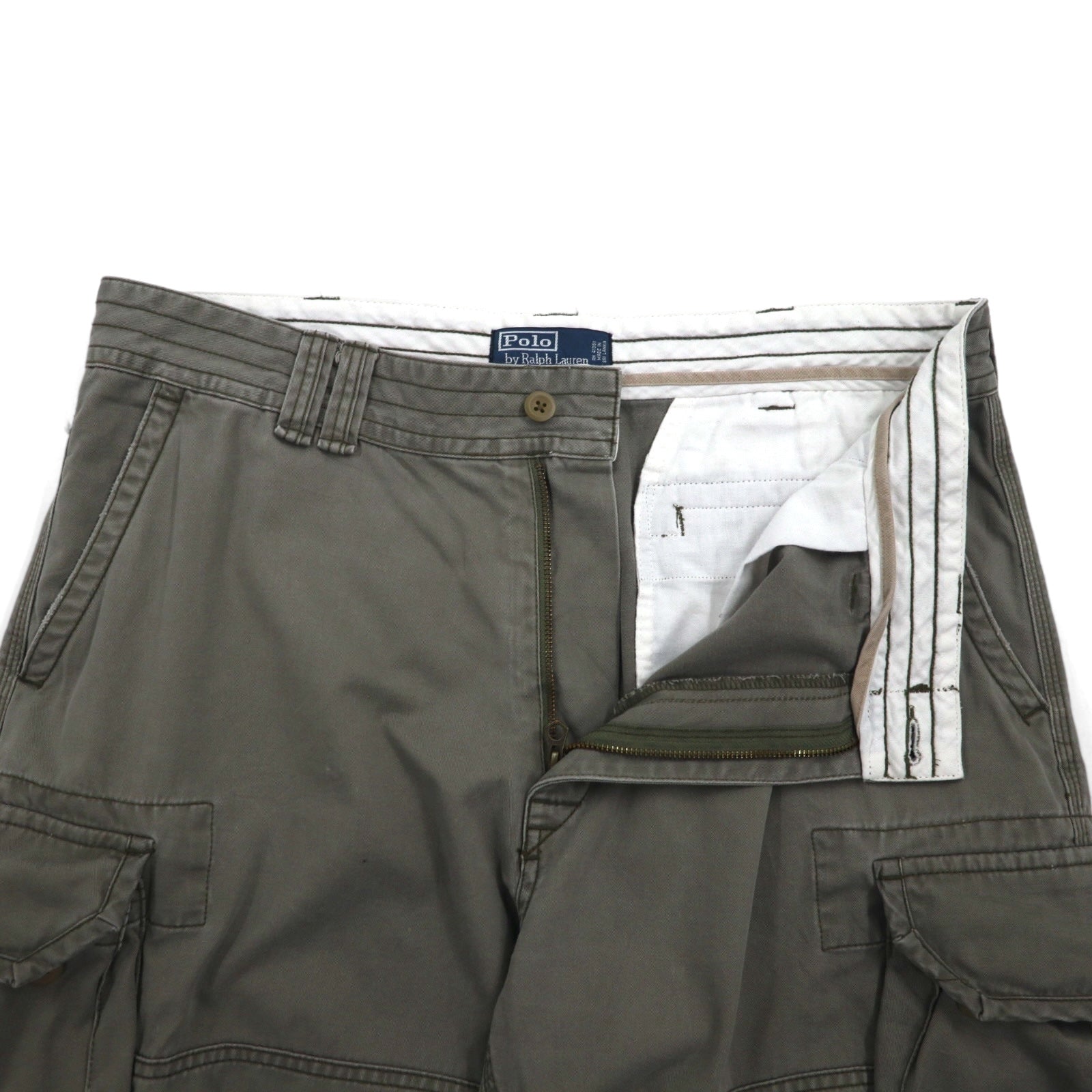 Polo by Ralph Lauren anni '90, pantaloncini cargo larghi Polo Chino, taglia XL, color cachi, in cotone, sotto il ginocchio.