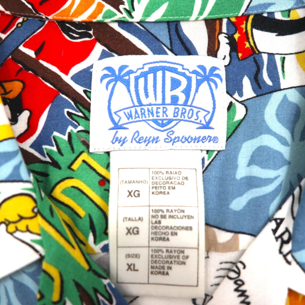 Reyn Spooner × WARNER BROS. Looney Tunes Camicia Aloha XL Blu Rayon Colletto aperto Stampa all-over Personaggi