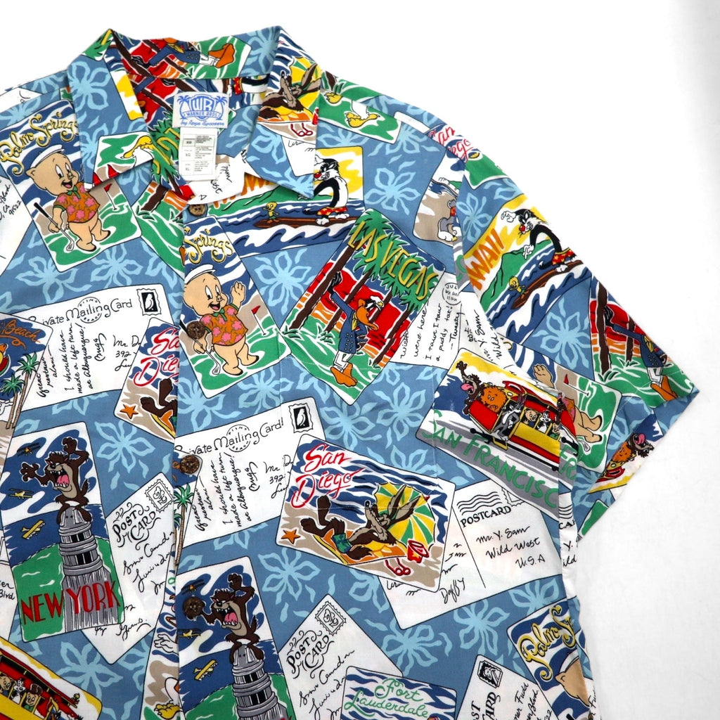 Reyn Spooner × WARNER BROS. Looney Tunes Camicia Aloha XL Blu Rayon Colletto aperto Stampa all-over Personaggi