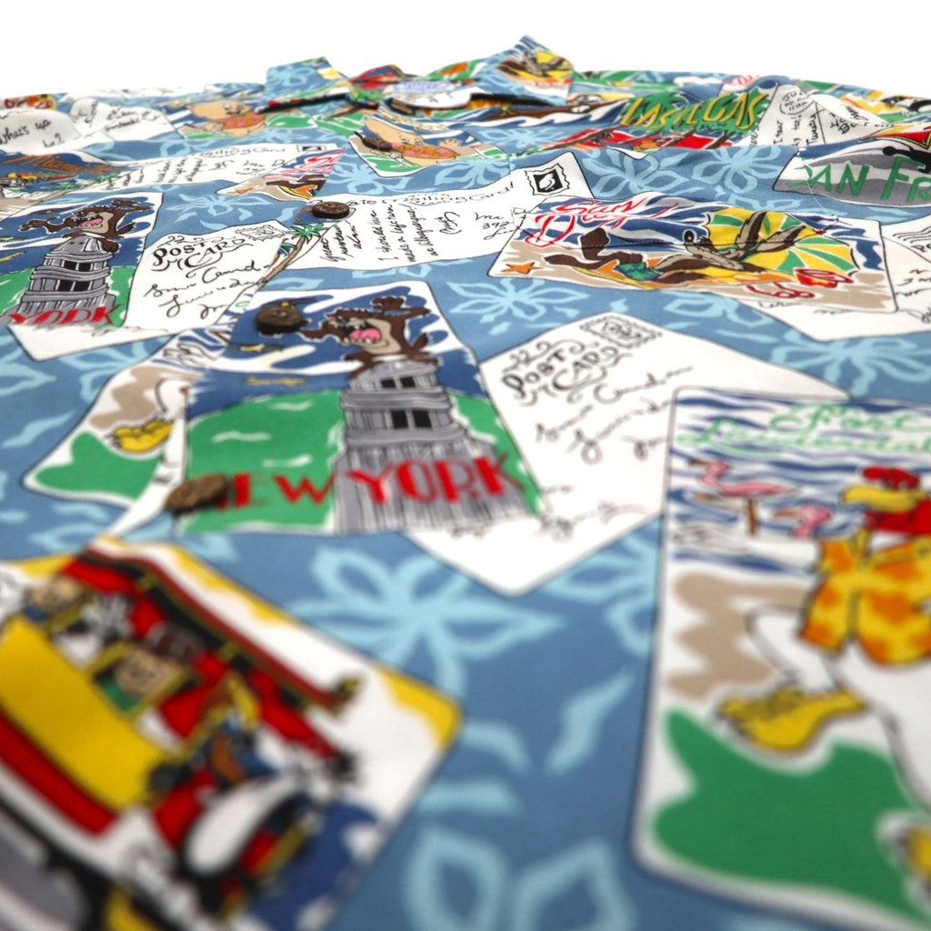 Reyn Spooner × WARNER BROS. Looney Tunes Camicia Aloha XL Blu Rayon Colletto aperto Stampa all-over Personaggi