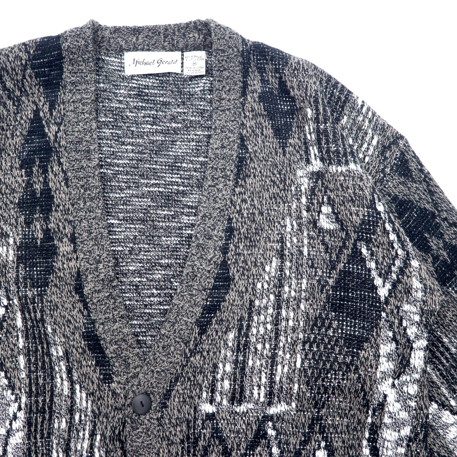 Anni '90 Michael Gerald Cardigan in maglia jacquard all-over M Grigio Acrilico