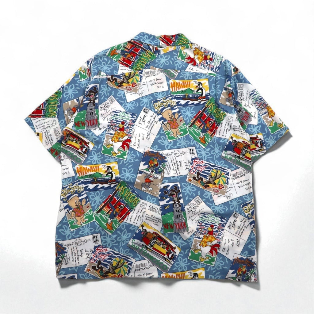 Reyn Spooner × WARNER BROS. Looney Tunes Camicia Aloha XL Blu Rayon Colletto aperto Stampa all-over Personaggi
