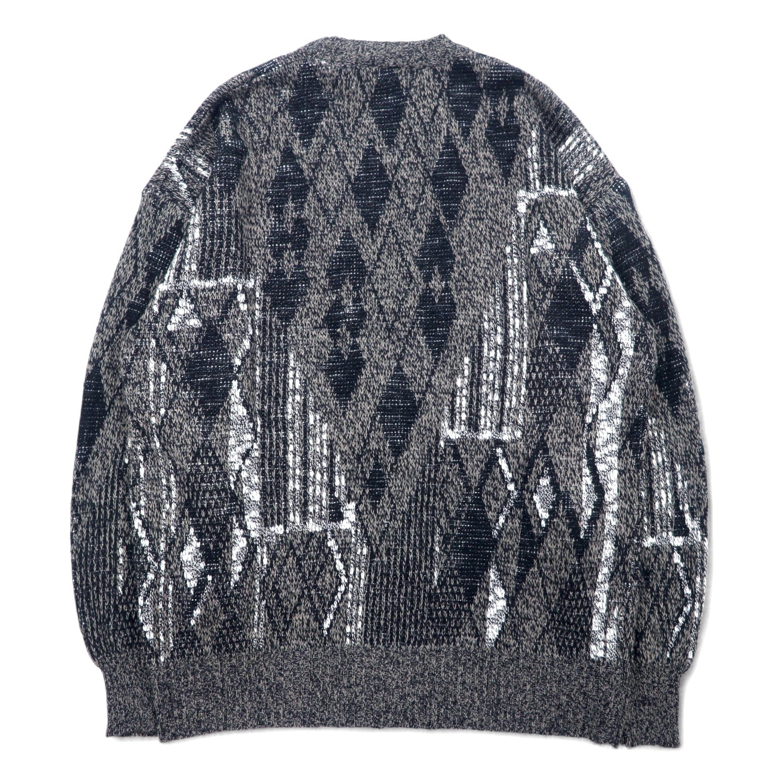 Anni '90 Michael Gerald Cardigan in maglia jacquard all-over M Grigio Acrilico