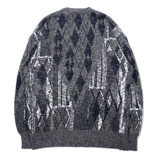 Anni '90 Michael Gerald Cardigan in maglia jacquard all-over M Grigio Acrilico