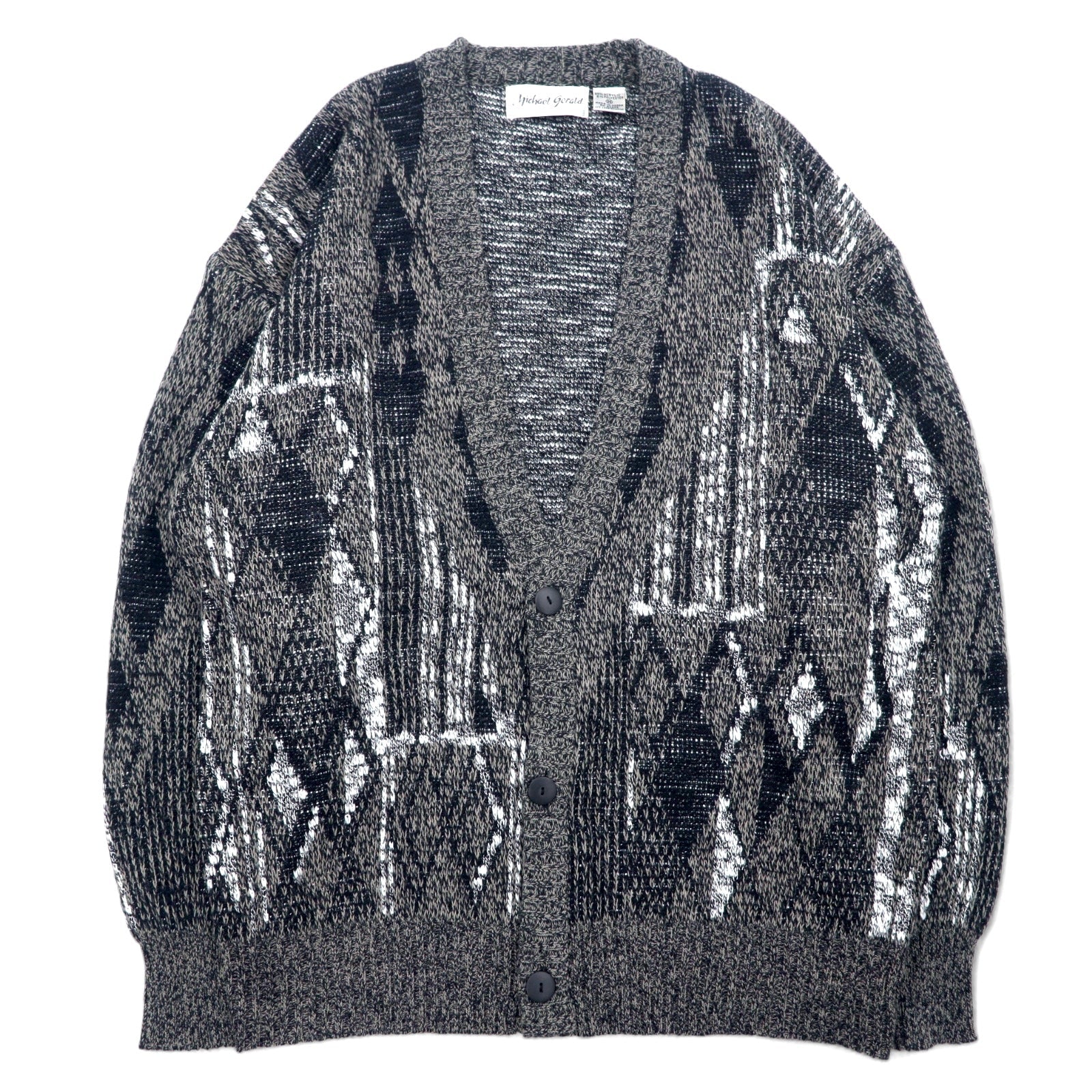 Anni '90 Michael Gerald Cardigan in maglia jacquard all-over M Grigio Acrilico