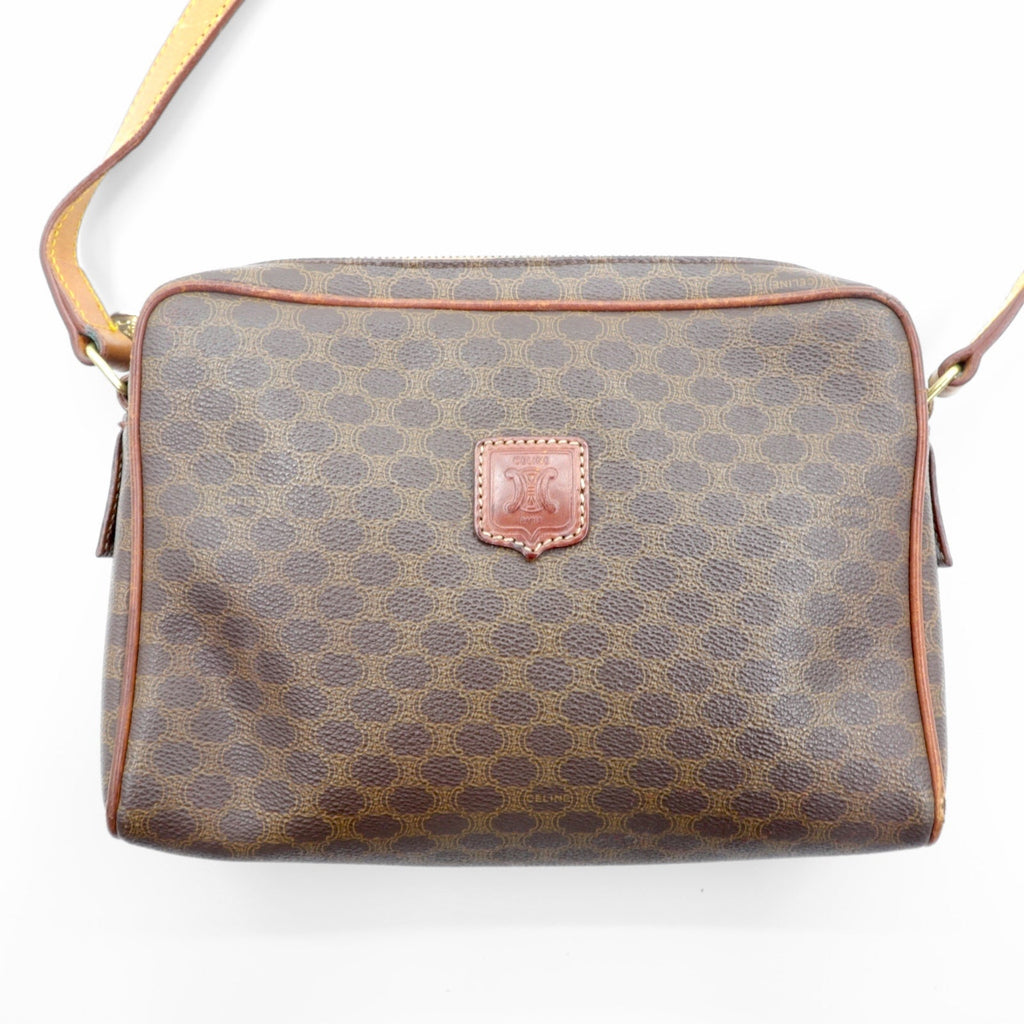 CELINE ショルダーバッグ ブラウン レザー マカダム柄 M06 イタリア製