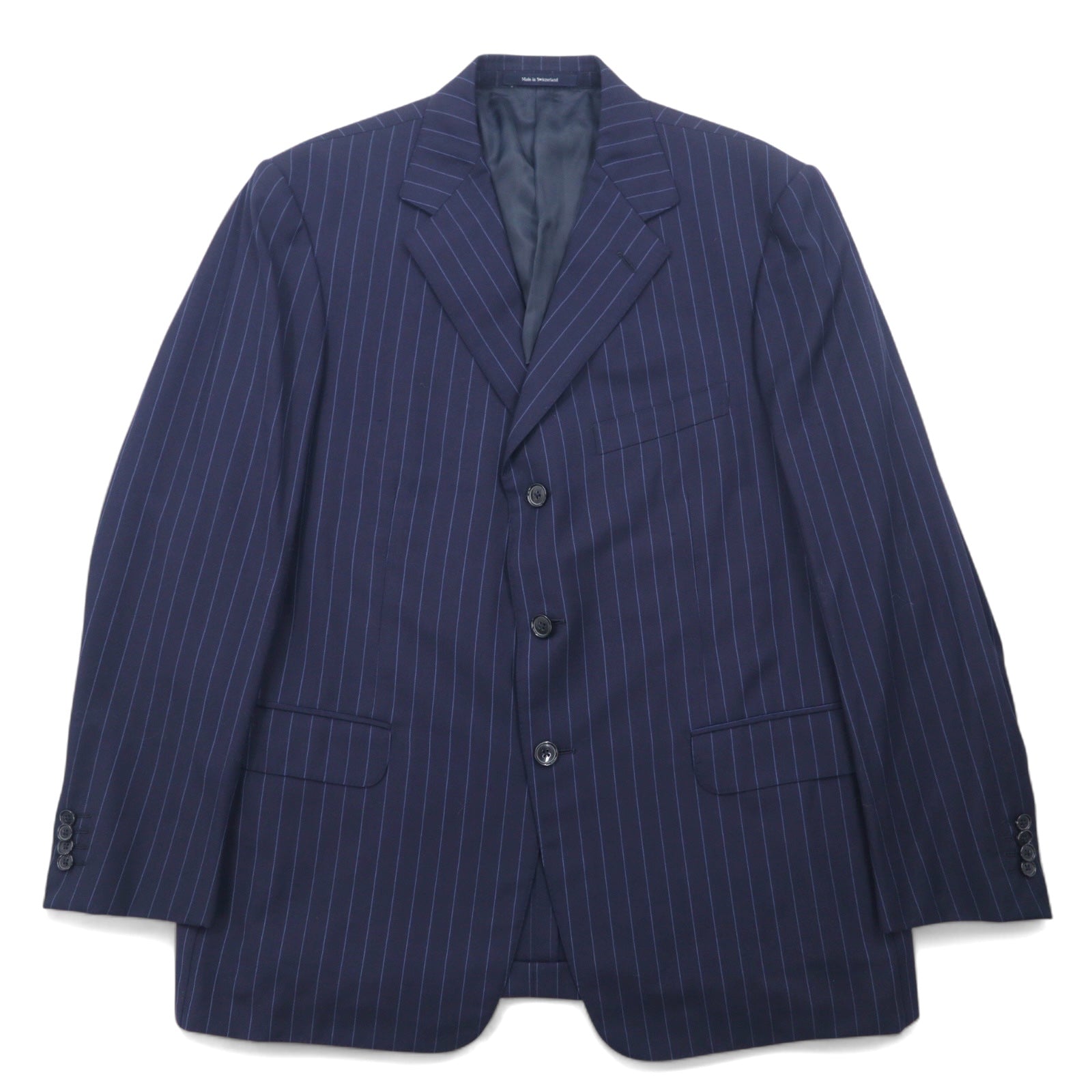 Ermenegildo Zegna Made in Switzerland Giacca sartoriale 3 bottoni L Blu Navy Lana Rigata