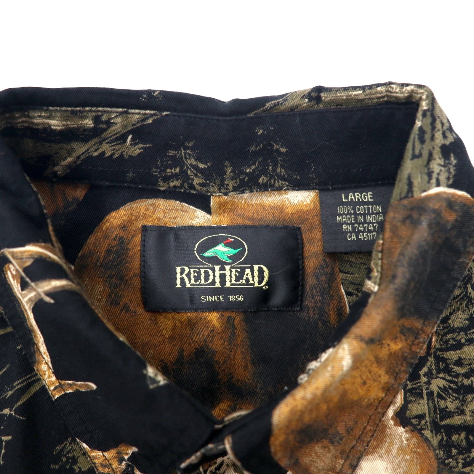 RED HEAD Camicia Button Down L Nero Cotone Fantasia Animali Cervo