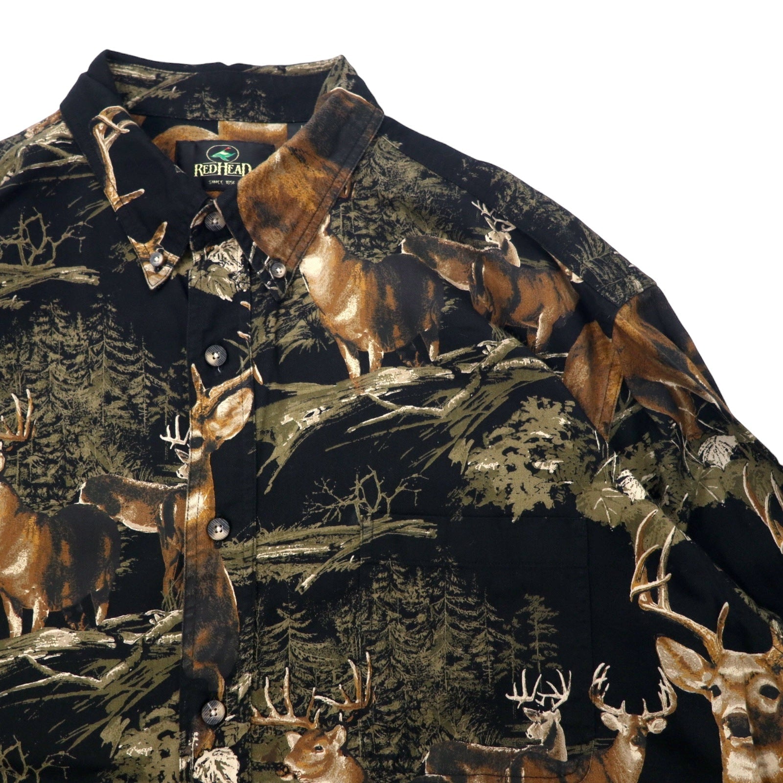 RED HEAD Camicia Button Down L Nero Cotone Fantasia Animali Cervo