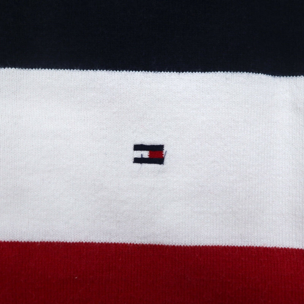 TOMMY HILFIGER Polo rugby a collo alla coreana, taglia M, righe tricolori, scollo Henley
