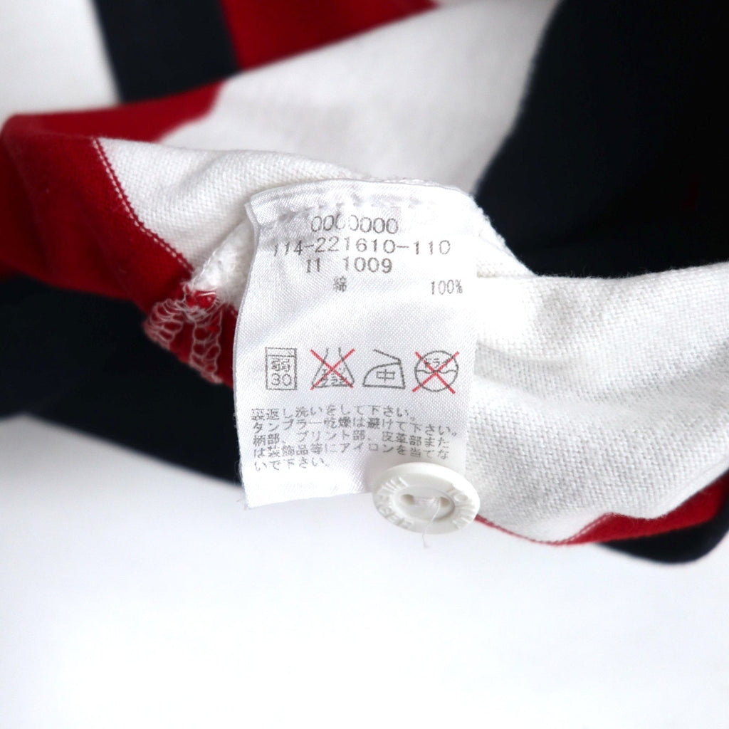 TOMMY HILFIGER Polo rugby a collo alla coreana, taglia M, righe tricolori, scollo Henley