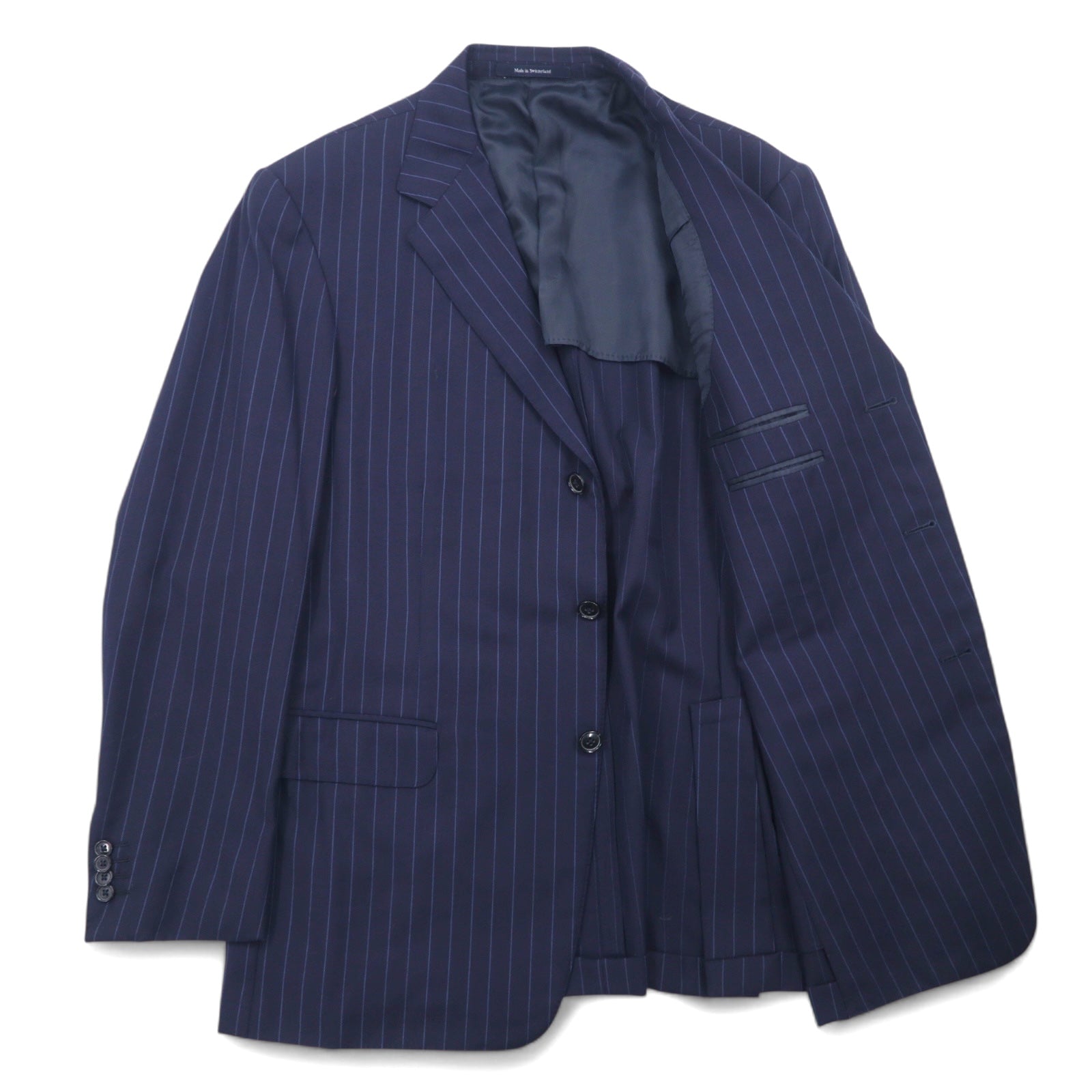 Ermenegildo Zegna Made in Switzerland Giacca sartoriale 3 bottoni L Blu Navy Lana Rigata