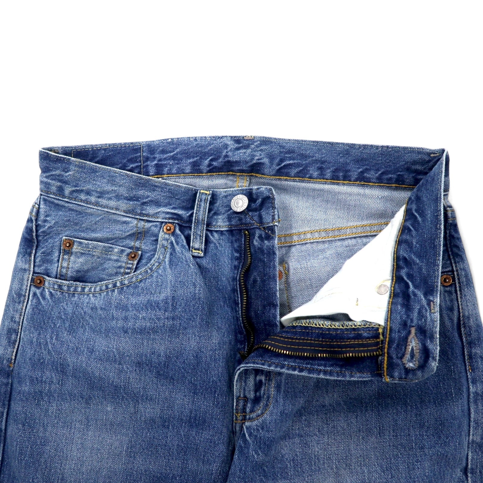 LEVI'S VINTAGE CLOTHING (LVC) 501ZXX Modello 1954 Big E Jeans Denim con cimosa 30 Blu Cotone Cucitura rossa Cerniera 42TALON Toppa in pelle 50154-0081 Fatto in Turchia