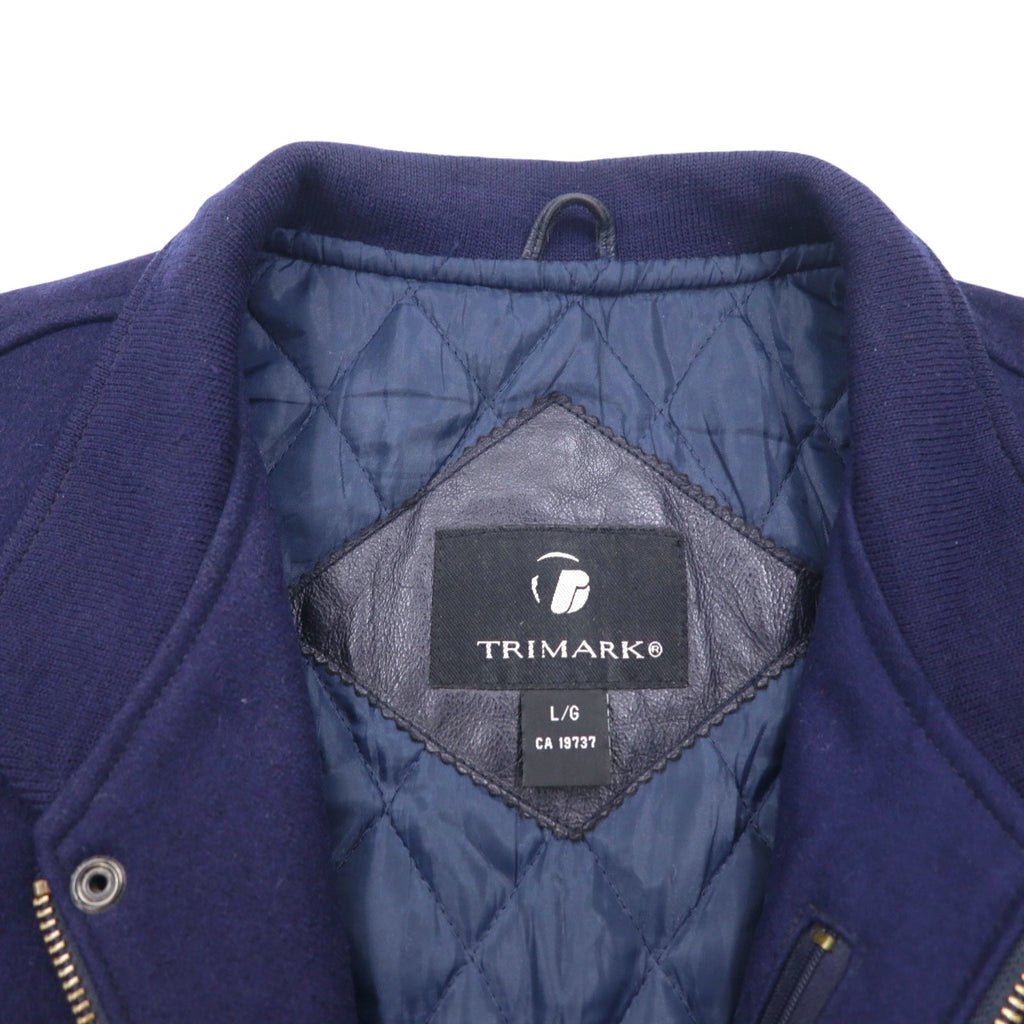 TRIMARK Giacca college in Melton con inserti in pelle L Navy Nero Pelle Fodera trapuntata Thunder