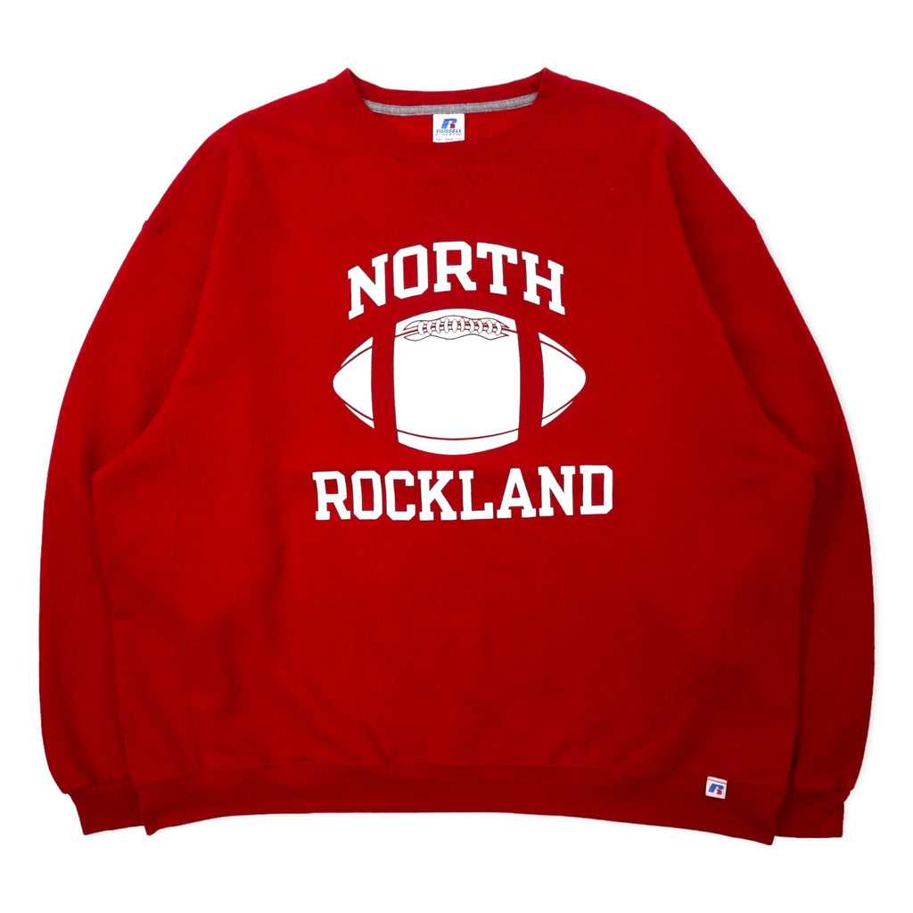 RUSSELL ATHLETIC felpa stampa college XXL rossa cotone felpato spazzolato scollo a V NCAA football NORTH ROCKLAND taglia grande
