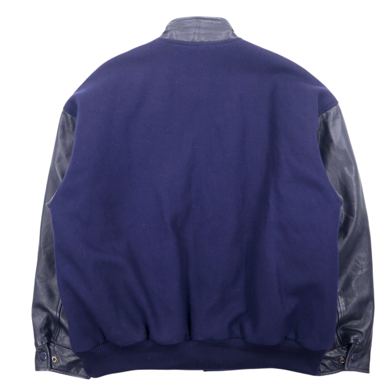TRIMARK Giacca college in Melton con inserti in pelle L Navy Nero Pelle Fodera trapuntata Thunder