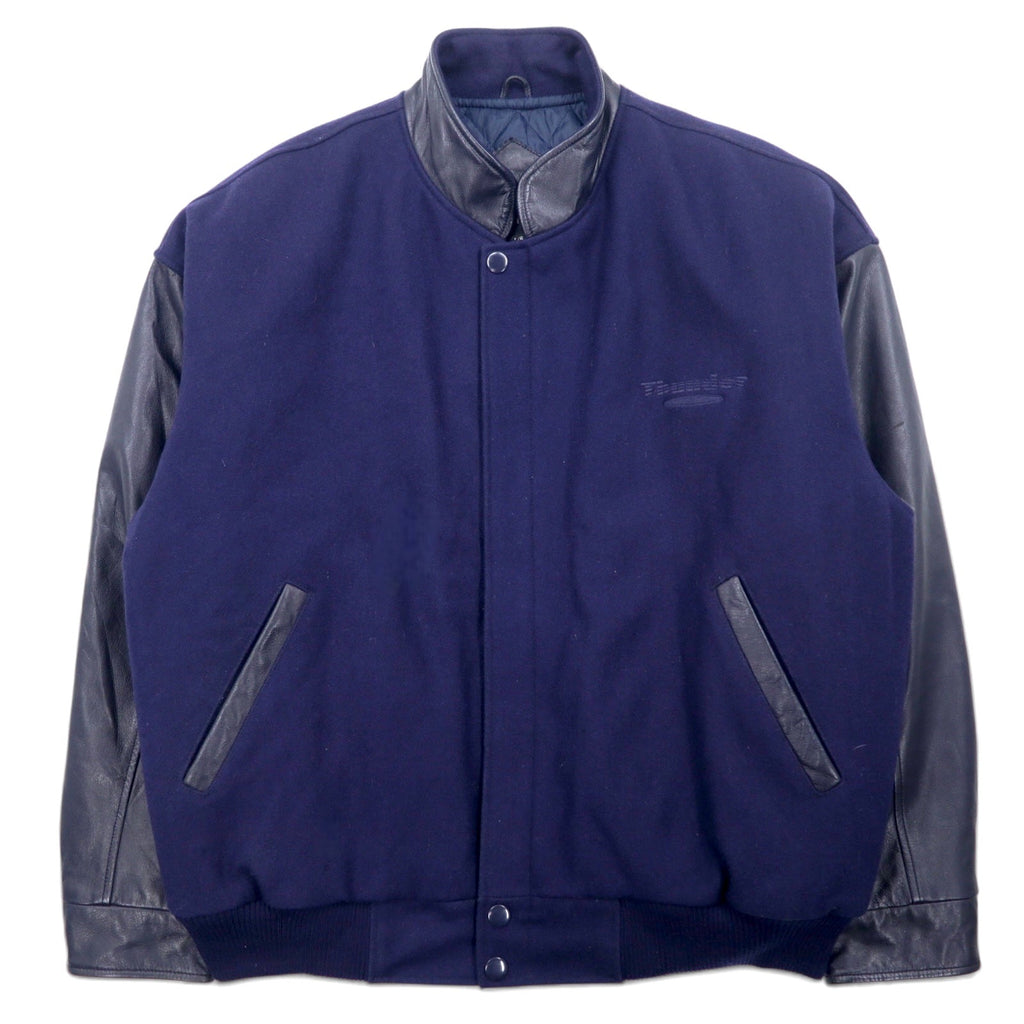 TRIMARK Giacca college in Melton con inserti in pelle L Navy Nero Pelle Fodera trapuntata Thunder