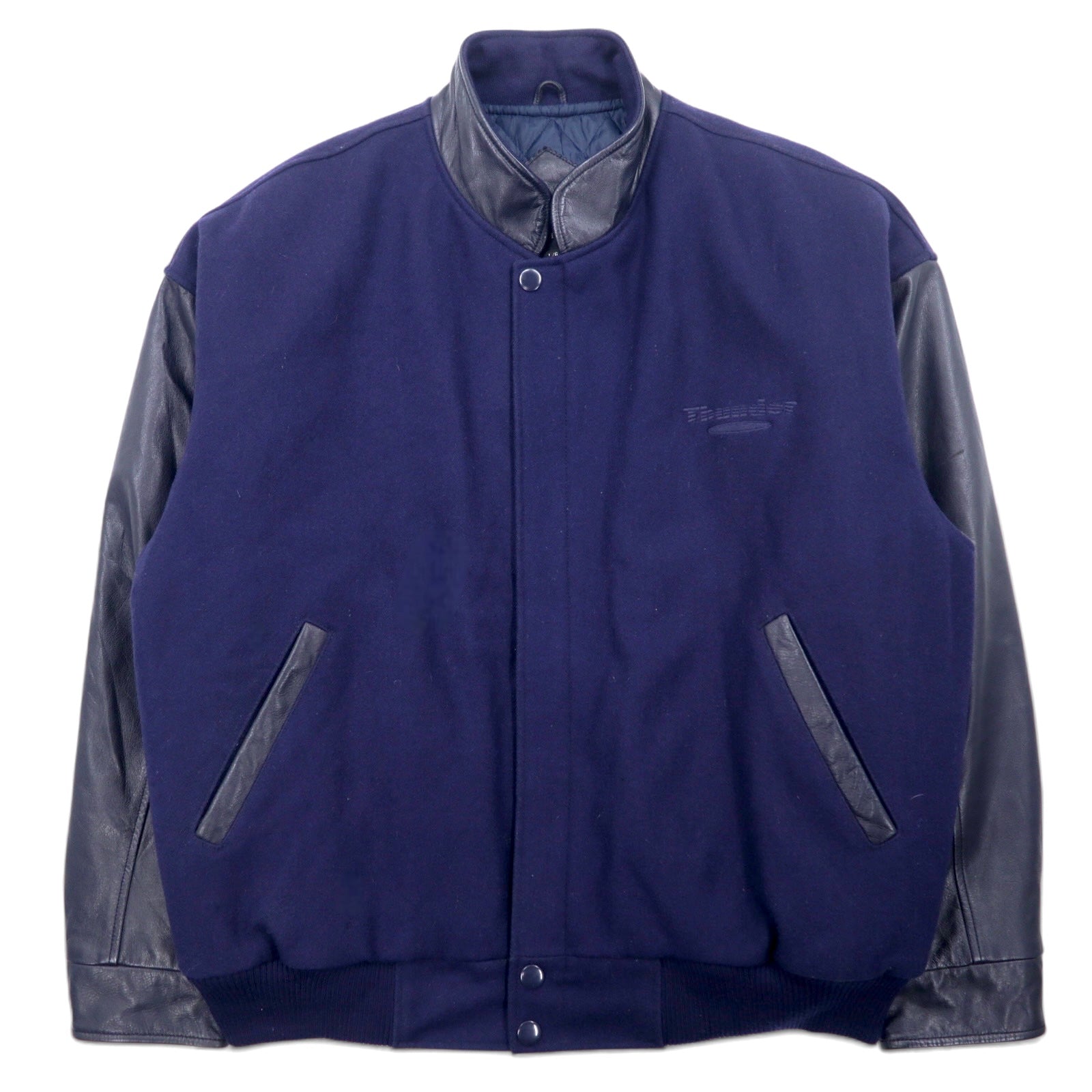 TRIMARK Giacca college in Melton con inserti in pelle L Navy Nero Pelle Fodera trapuntata Thunder