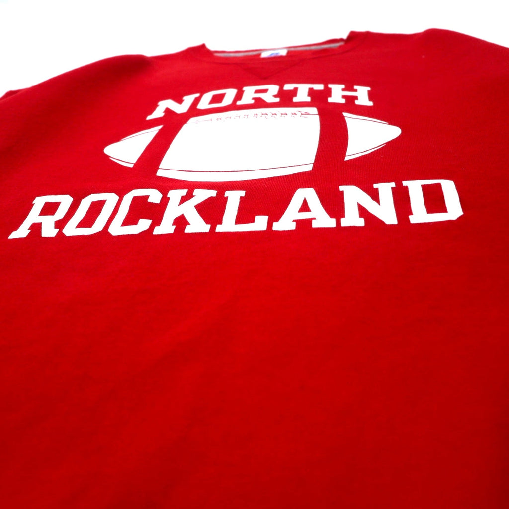 RUSSELL ATHLETIC felpa stampa college XXL rossa cotone felpato spazzolato scollo a V NCAA football NORTH ROCKLAND taglia grande