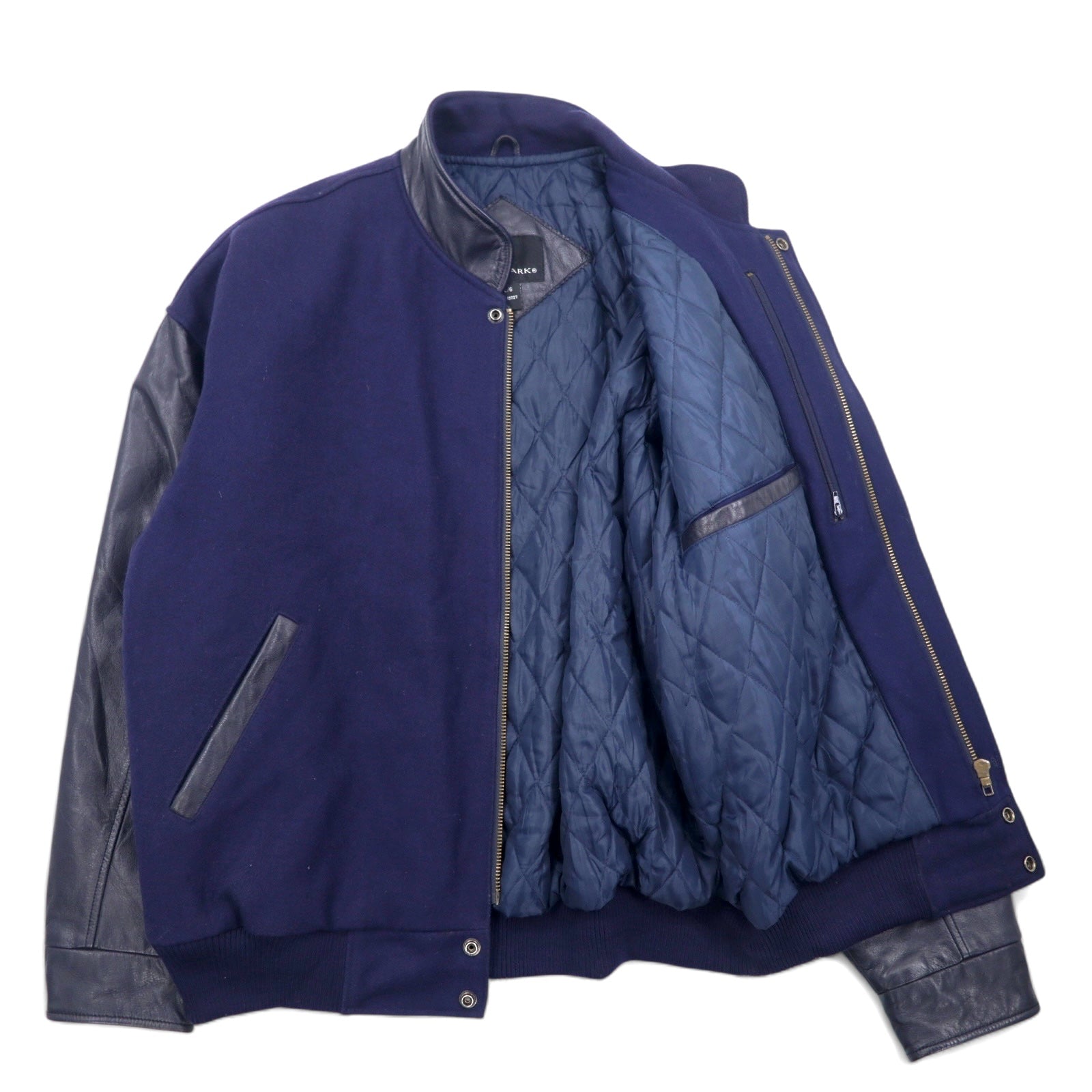 TRIMARK Giacca college in Melton con inserti in pelle L Navy Nero Pelle Fodera trapuntata Thunder