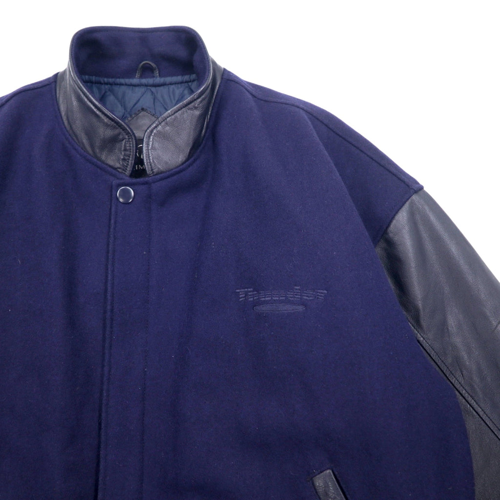 TRIMARK Giacca college in Melton con inserti in pelle L Navy Nero Pelle Fodera trapuntata Thunder