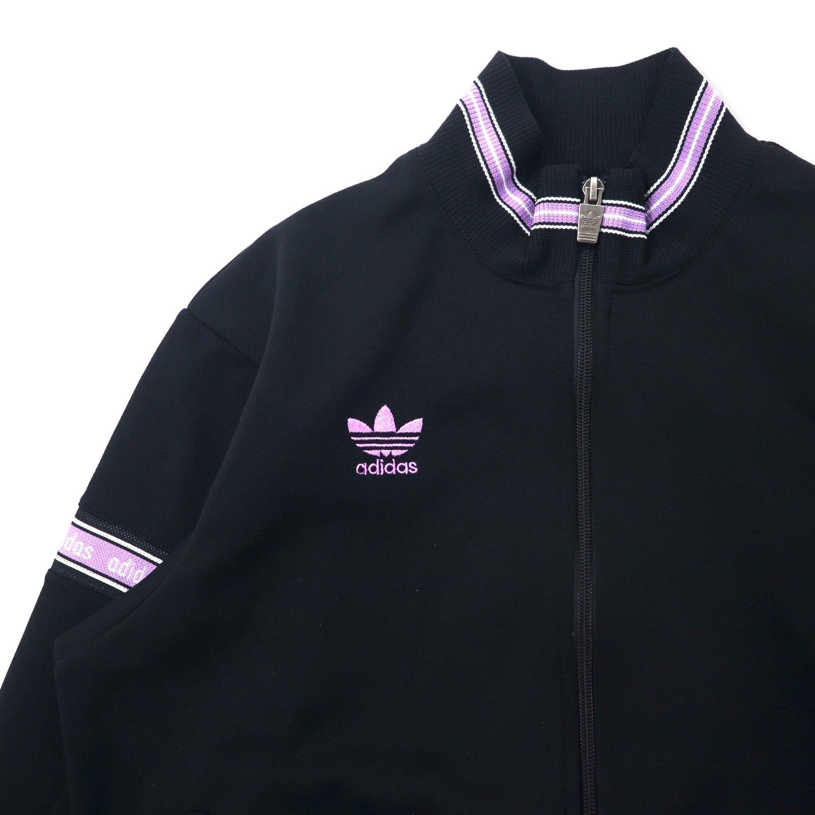 adidas anni '90 - Tuta sportiva (giacca) in poliestere nero taglia M con logo trifoglio, prodotta da Descente in Giappone