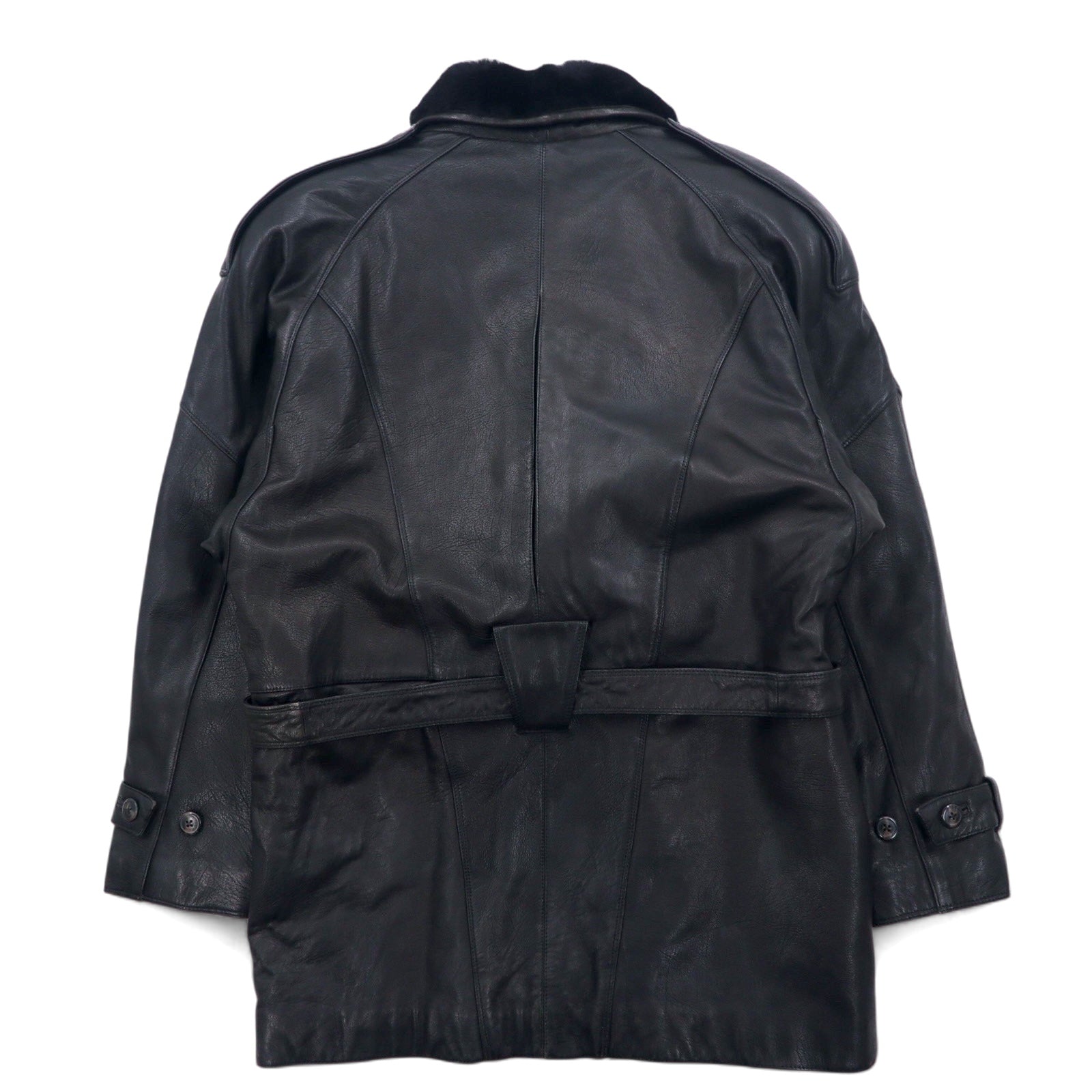Anni '90 Pelle Pelle Marc Buchanan pelle pelle cappotto lungo in pelle con collo a scialle, nero, taglia M, in pelle bovina, colletto in pelliccia, spalline, con cintura