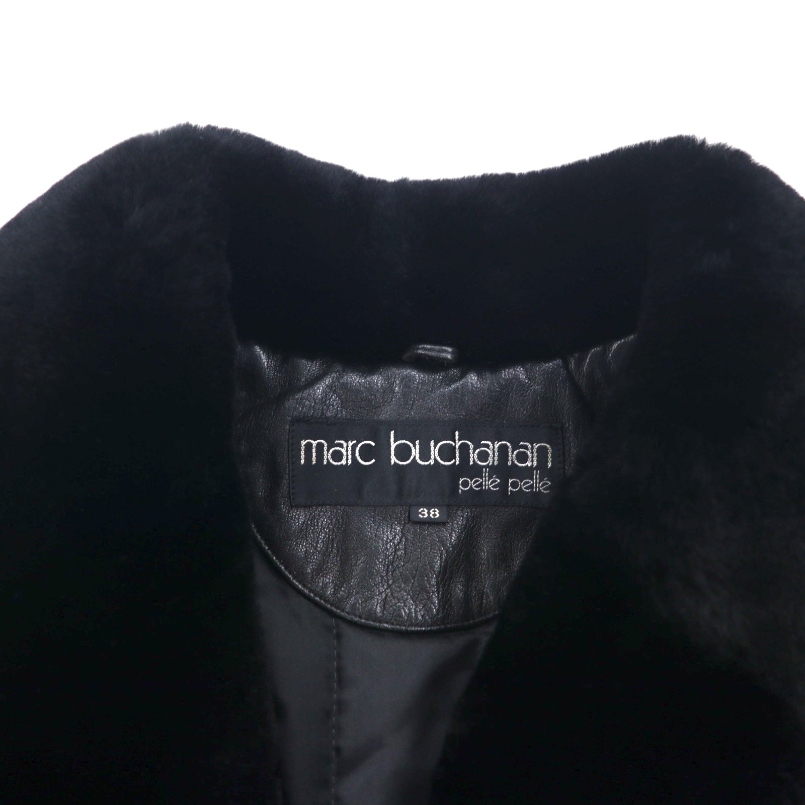 Anni '90 Pelle Pelle Marc Buchanan pelle pelle cappotto lungo in pelle con collo a scialle, nero, taglia M, in pelle bovina, colletto in pelliccia, spalline, con cintura