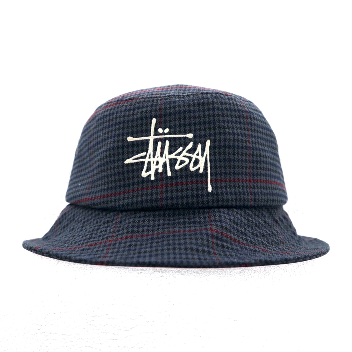 Stussy Cappello alla pescatora L/XL Grigio Fantasia pied de poule Logo Stock ricamato Big Logo Check Bucket Hat