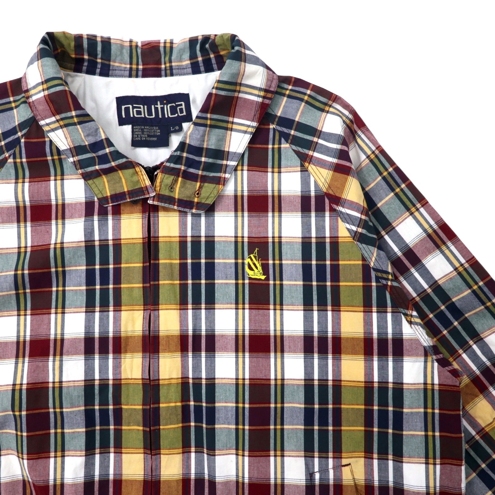 Giacca nautica Harrington anni '90, taglia L, motivo a quadri multicolore, in cotone con logo ricamato