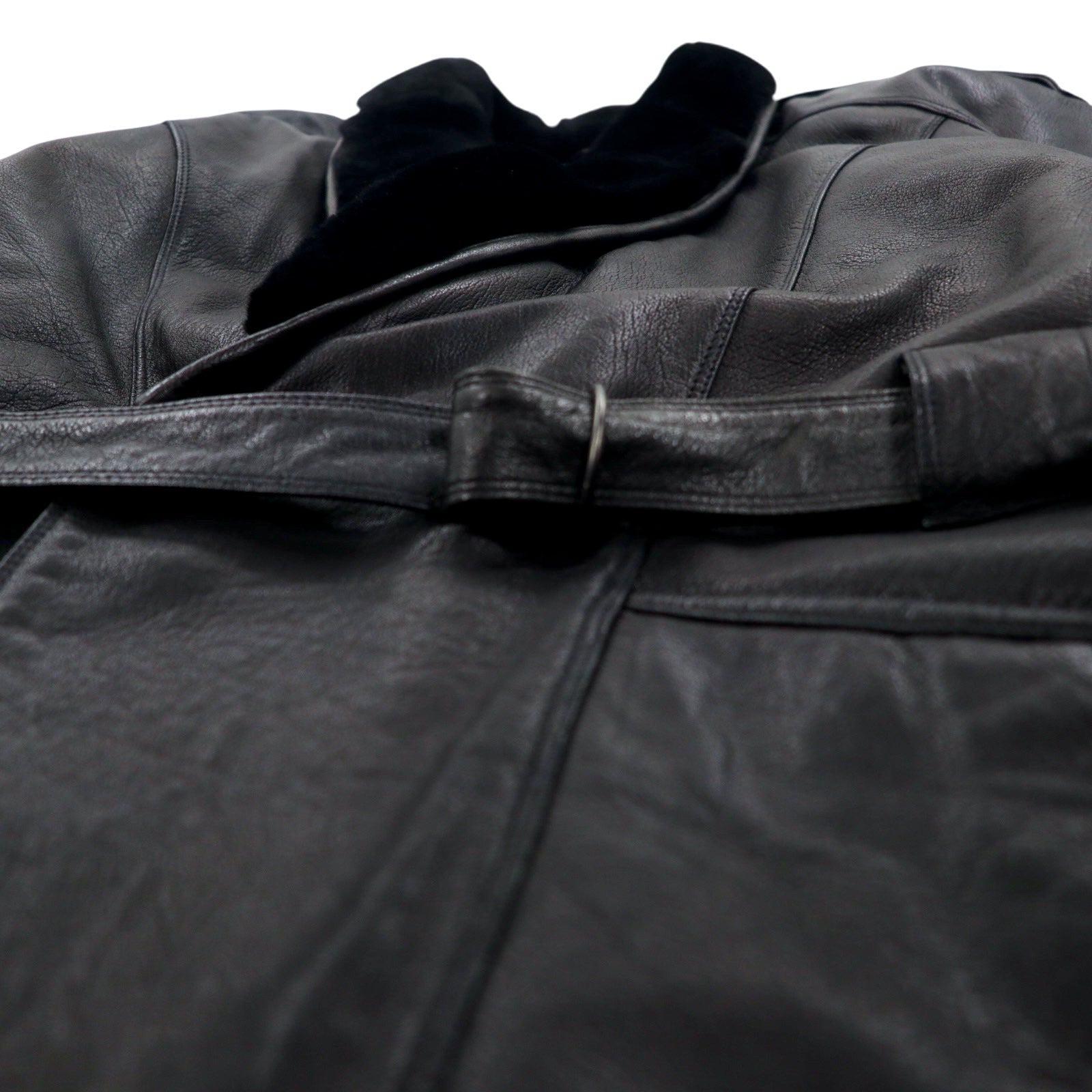 Anni '90 Pelle Pelle Marc Buchanan pelle pelle cappotto lungo in pelle con collo a scialle, nero, taglia M, in pelle bovina, colletto in pelliccia, spalline, con cintura