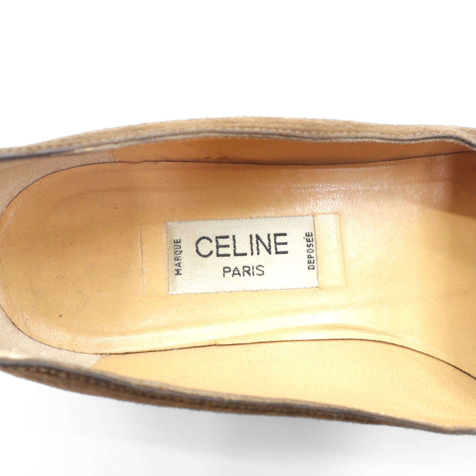 CELINE スエードレザー フラットパンプス スリッポン 22.5cm ロゴ金具 オールド イタリア製