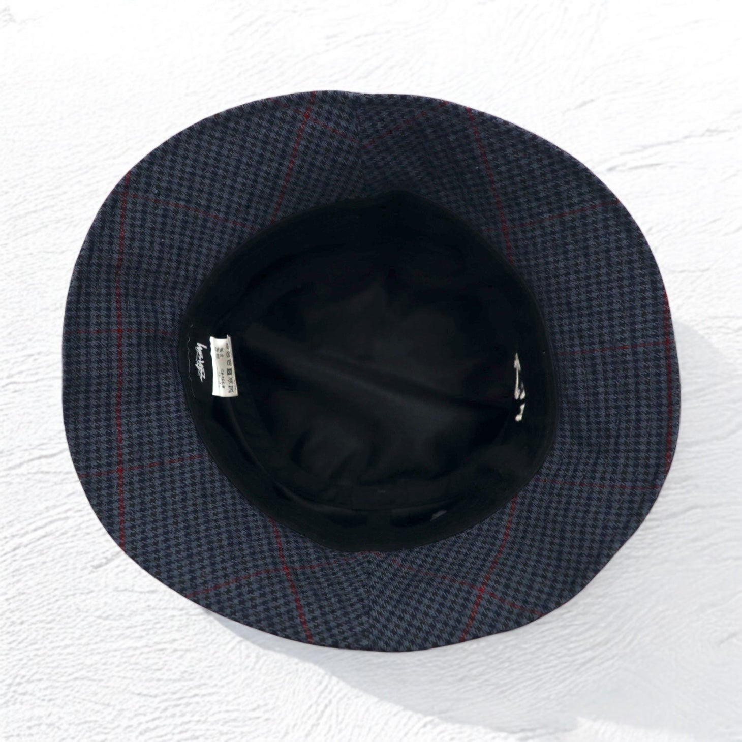 stussy バケットハット L/XL グレー 千鳥格子 チェック ストックロゴ 刺繍 Big Logo Check Bucket Hat