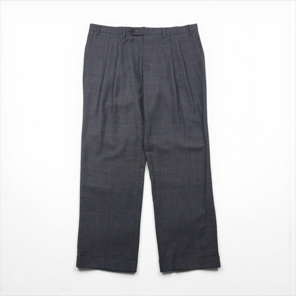 Ralph Lauren 90年代 2タック ワイド スラックス パンツ L グレー チェック ウォッシャブル プリーツ