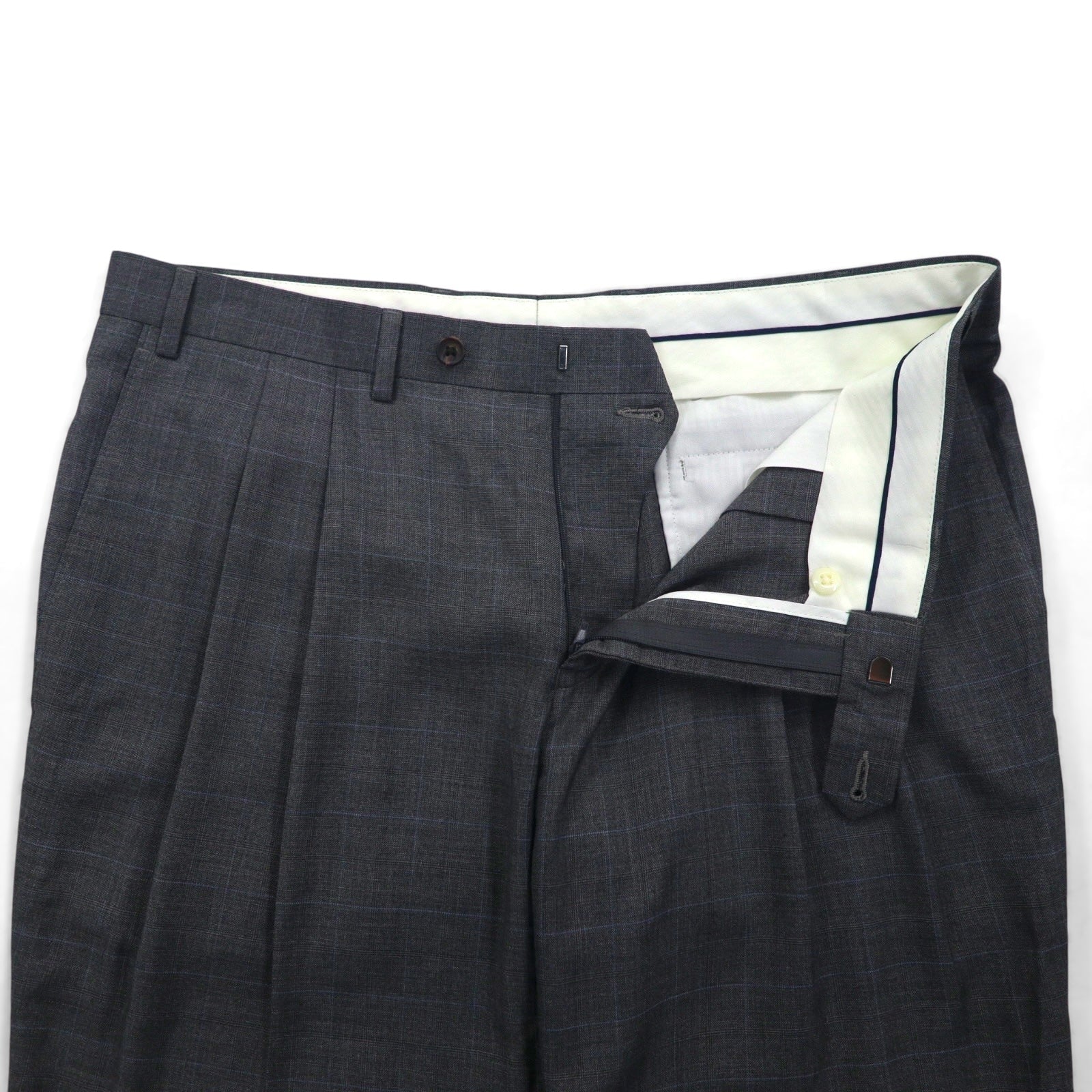 Ralph Lauren 90年代 2タック ワイド スラックス パンツ L グレー チェック ウォッシャブル プリーツ