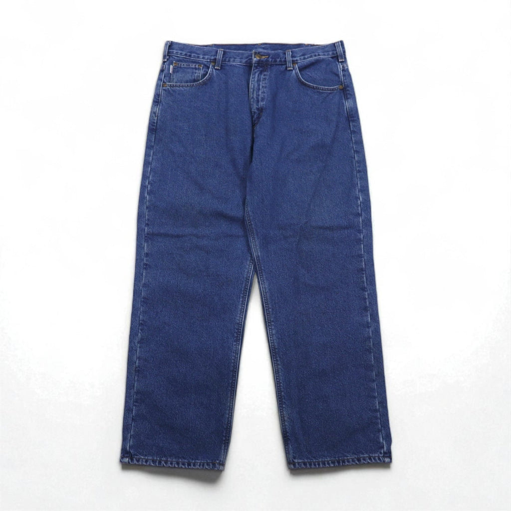 Carhartt, vestibilità relaxed, pantaloni in denim foderati in flanella, taglia XL, blu indaco, fodera a quadri, B172 DST, Made in Mexico