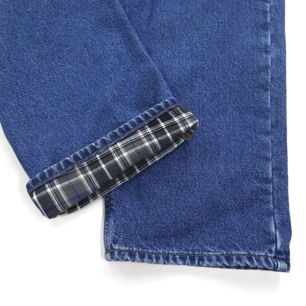 Carhartt, vestibilità relaxed, pantaloni in denim foderati in flanella, taglia XL, blu indaco, fodera a quadri, B172 DST, Made in Mexico