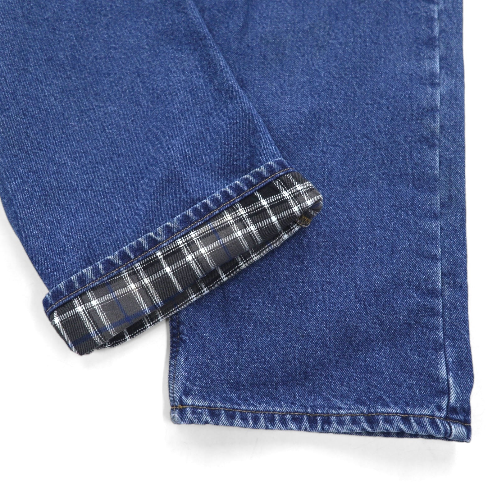 Carhartt, vestibilità relaxed, pantaloni in denim foderati in flanella, taglia XL, blu indaco, fodera a quadri, B172 DST, Made in Mexico